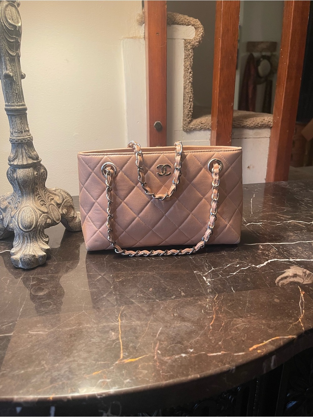 CHANEL mini top handle tote in pink
